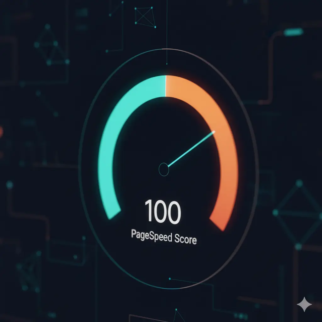 PageSpeed gauge showing a perfect 100 score